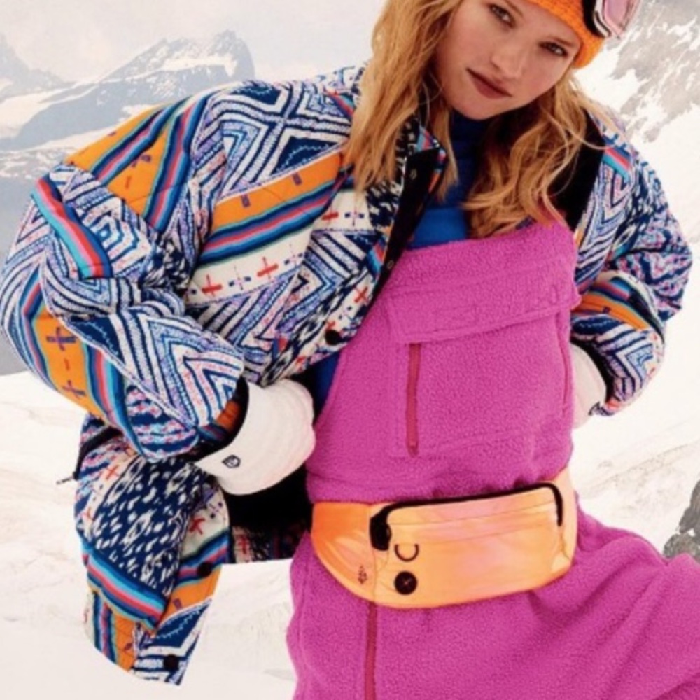 Free People FP Movement Power House Quilted Puffer Lg Blue Pink Jacket Coat